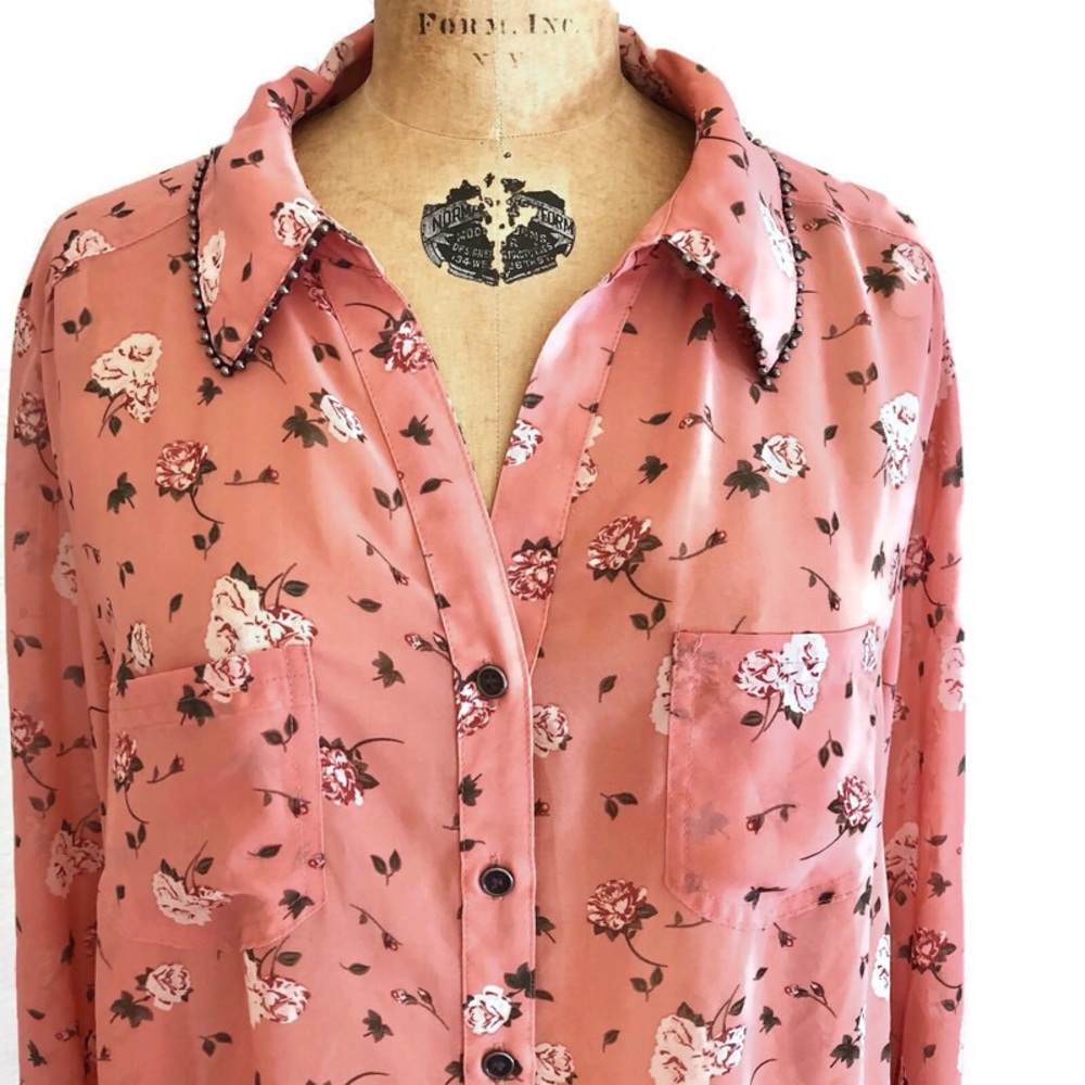 STYLE & CO Pink Floral Blouse Size L